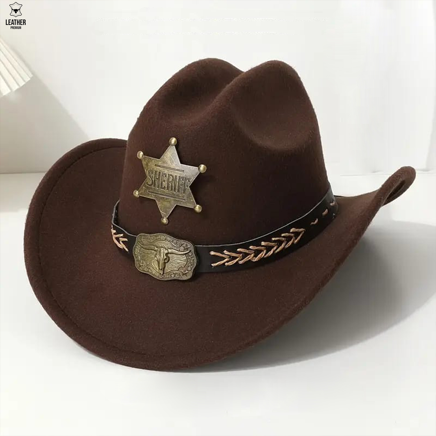 Chapeaux de Cowboy occidentaux -Sheriff- Marron