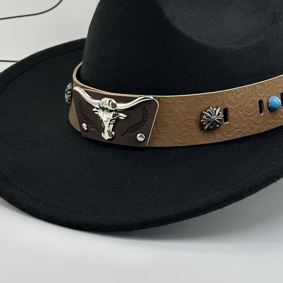 Chapeau de cowboy classique Noir western élégant avec ceinture style western cowboy – photo 2