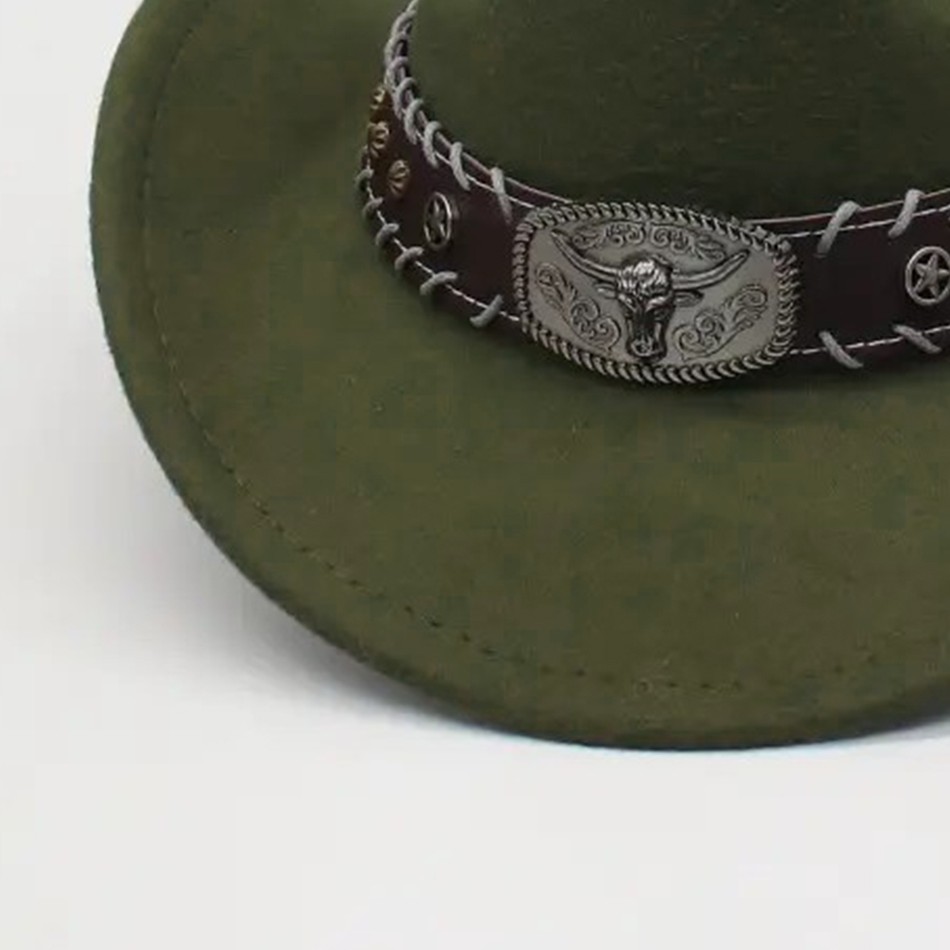Chapeaux de Cowboy occidentaux en daim Vert olive – photo 2