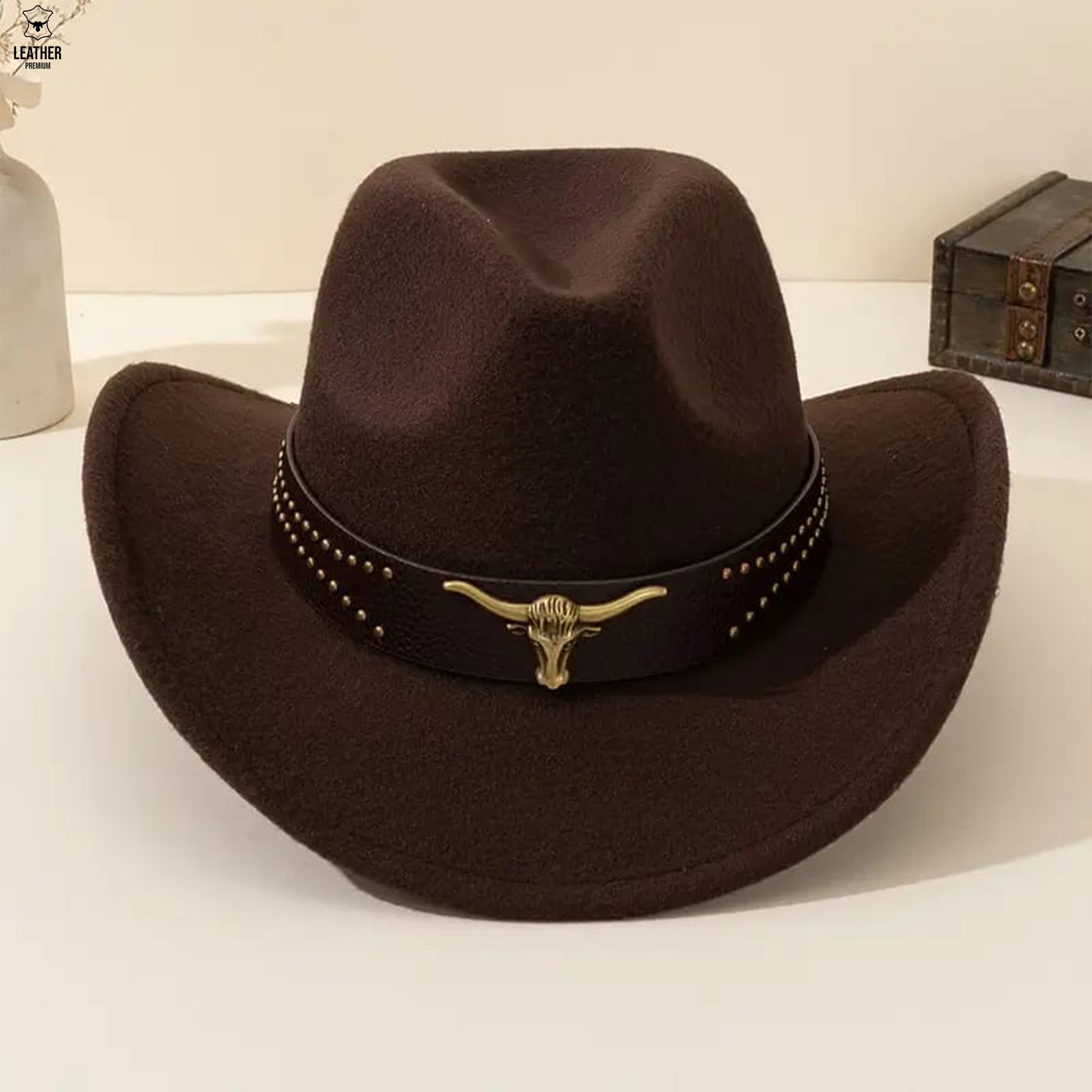 Chapeaux de Cowboy occidentaux en daim Marron – photo 2