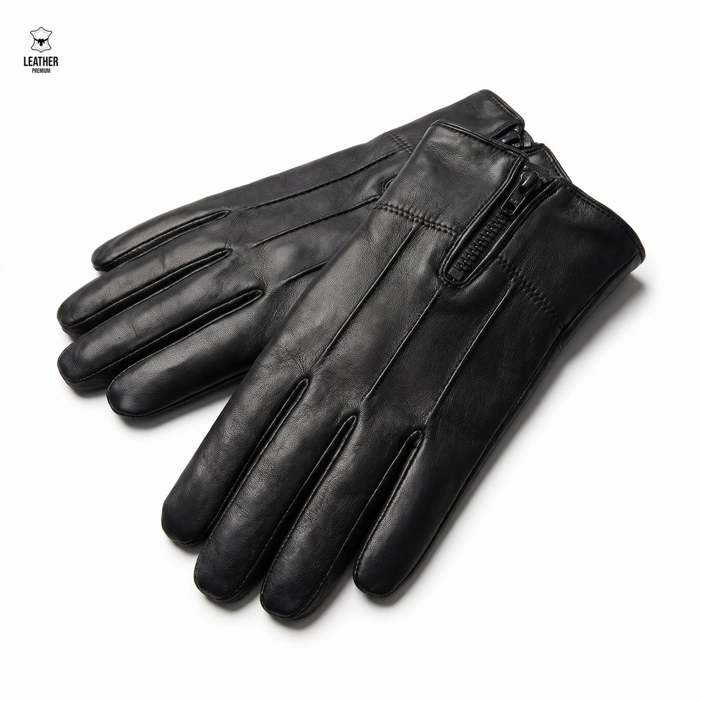 Gants en cuir d'agneau noir homme zippés Orga Cuir