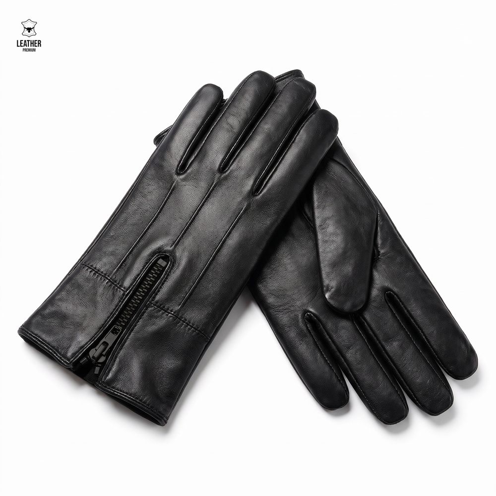 Gants en cuir d'agneau noir femme zippés Orga Cuir