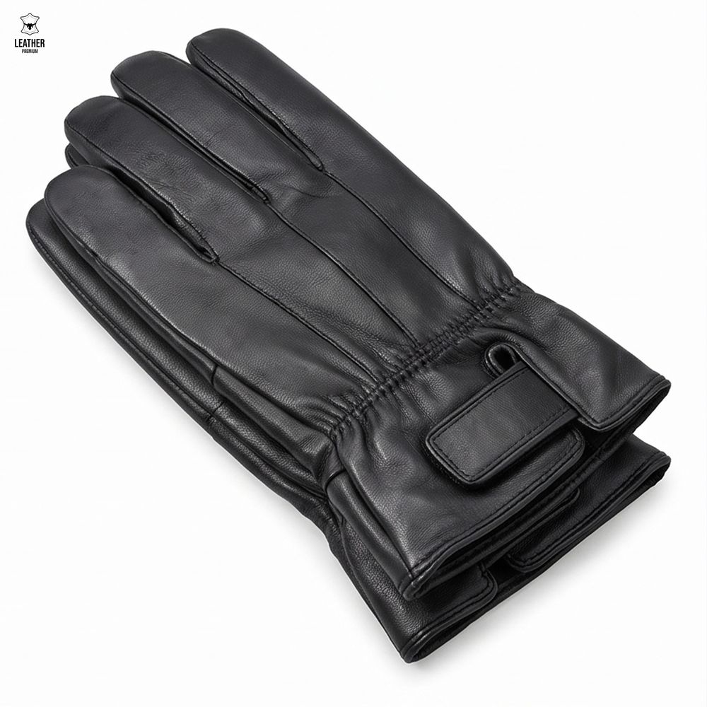 Gants en cuir d'agneau noir homme à patte de serrage Orga Cuir
