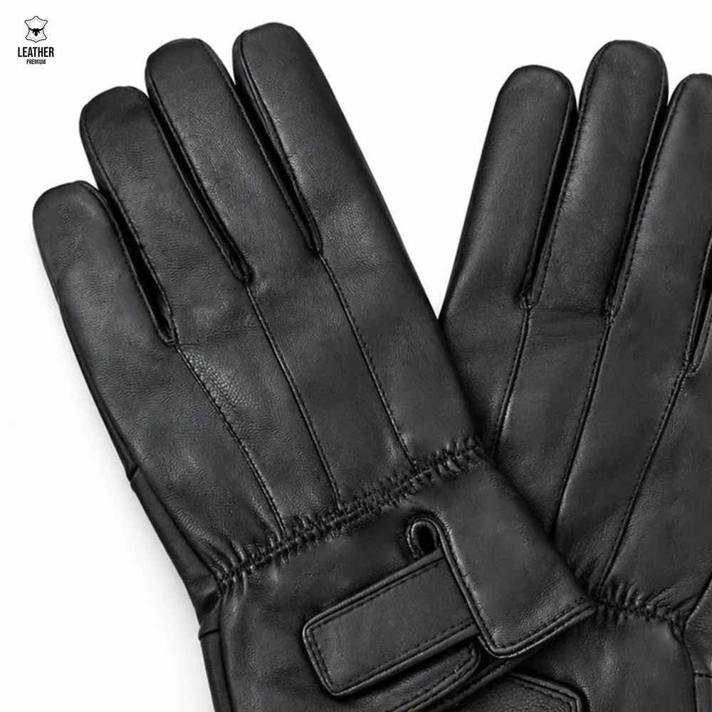 Gants en cuir d'agneau noir femme à patte de serrage Orga Cuir